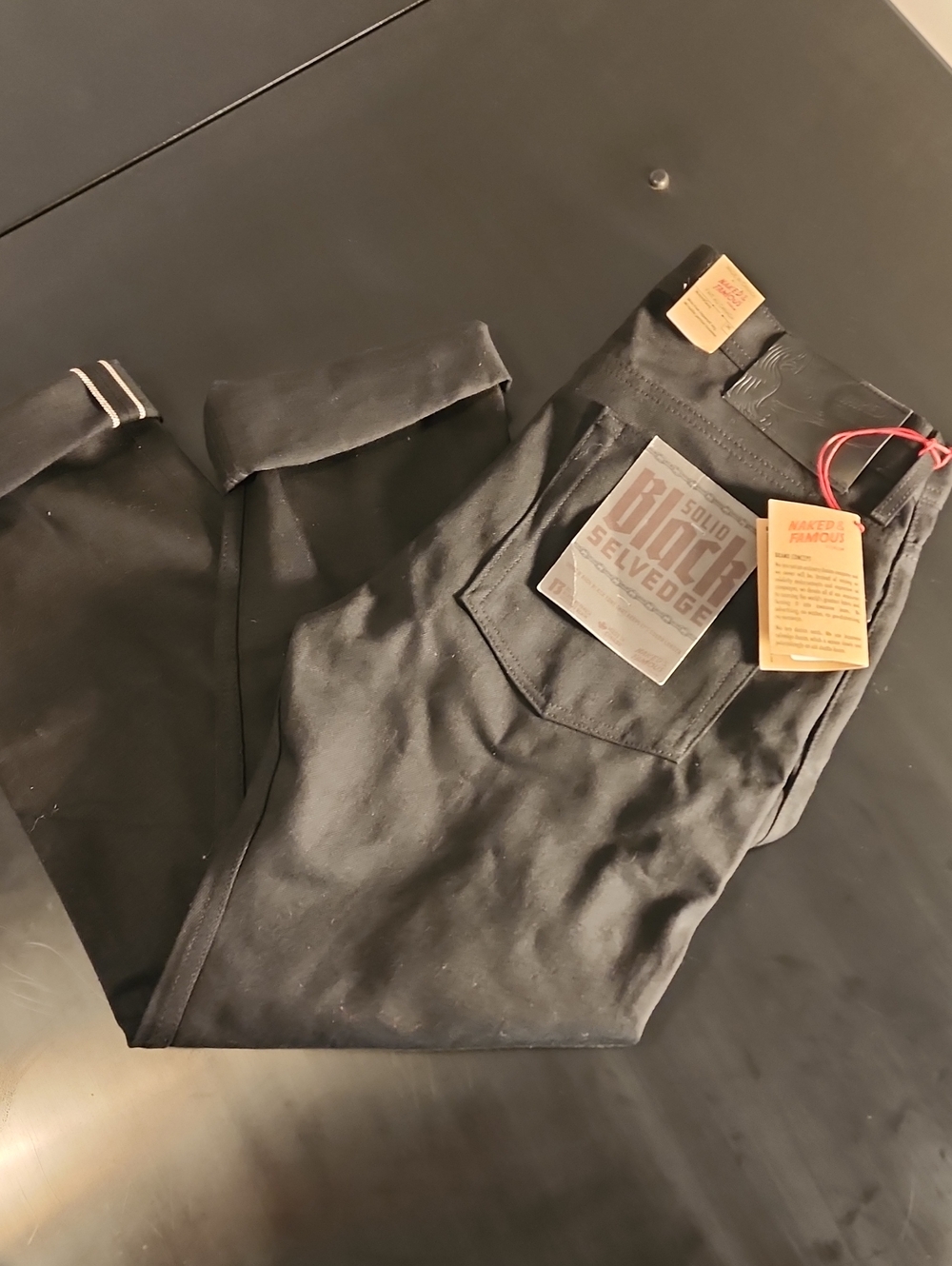 Naked & Famous Weird Guy Solid Black Selvedge Raw Denim Jeans 36 NWT
